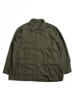 BA SHIRT JACKET OLIVE SOLID POLY WOOL FLANNEL | Engineered Garments Outlet