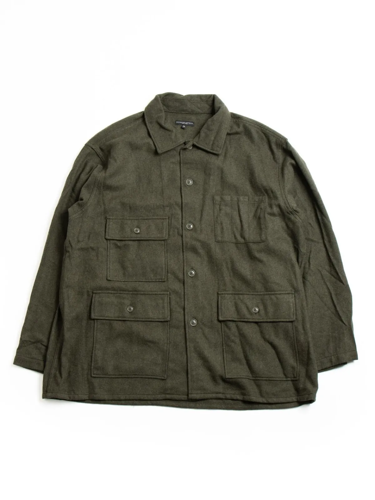BA SHIRT JACKET OLIVE SOLID POLY WOOL FLANNEL | Engineered Garments Outlet