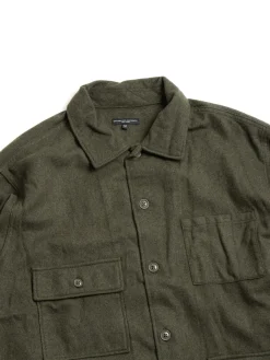 BA SHIRT JACKET OLIVE SOLID POLY WOOL FLANNEL | Engineered Garments Outlet