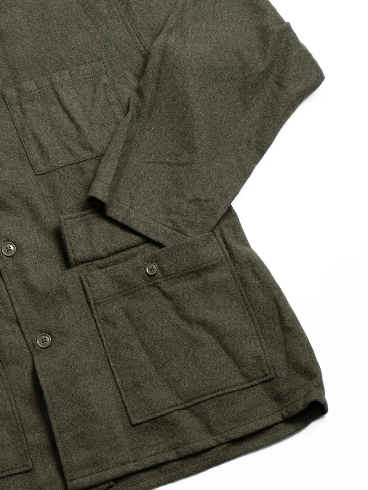 BA SHIRT JACKET OLIVE SOLID POLY WOOL FLANNEL | Engineered Garments Outlet