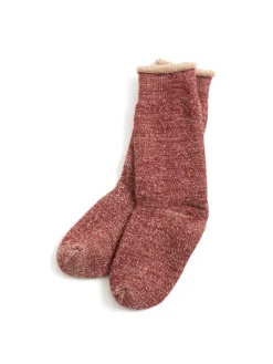 DOUBLE FACE CREW SOCKS MERINO WOOL & ORGANIC COTTON D.RED / BROWN | RoToTo Sale