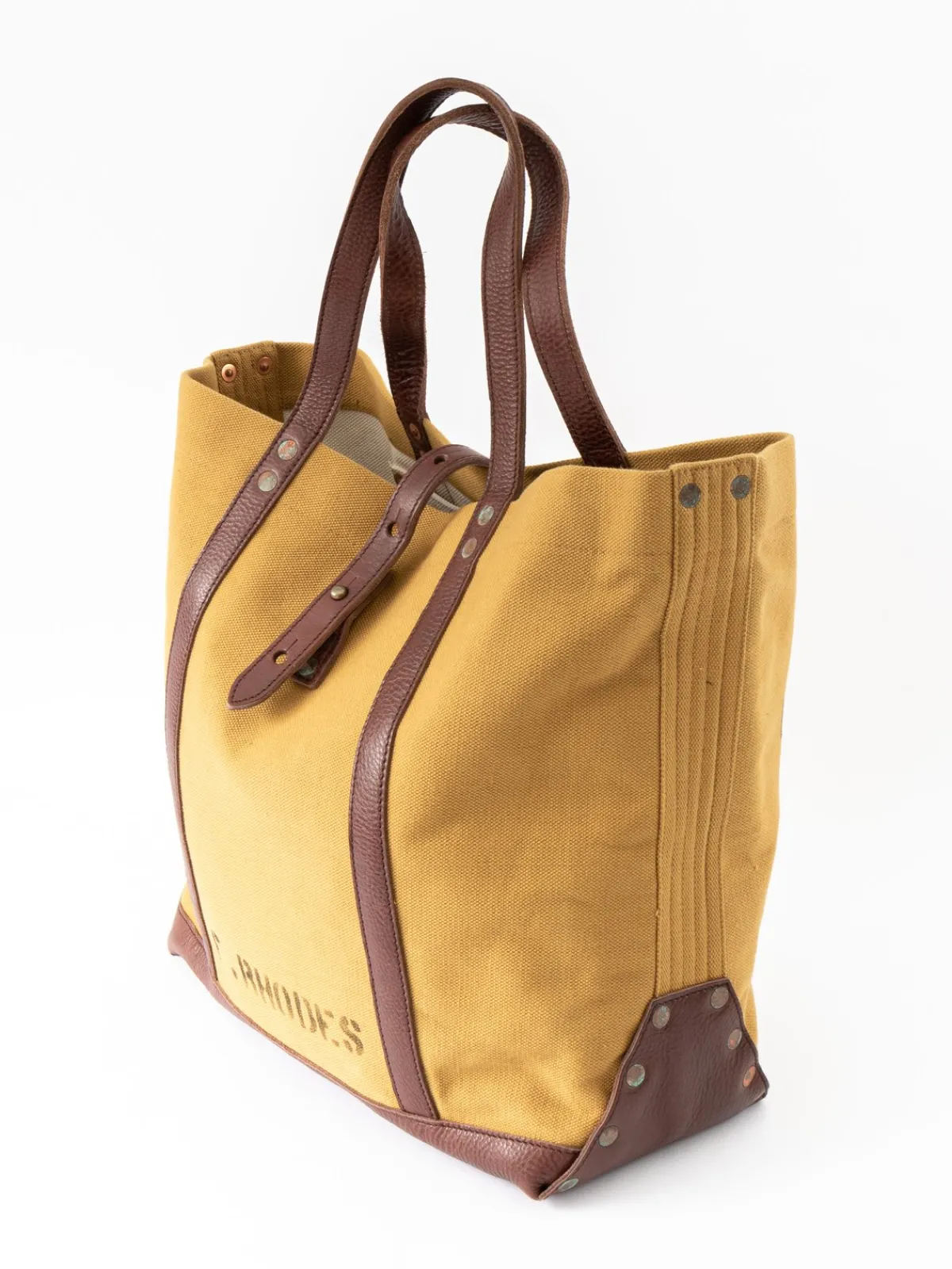 LOT 5220 LEATHER / CANVAS TOTE BAG D.BEIGE PRINTED | Warehouse & Co Store