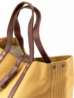 LOT 5220 LEATHER / CANVAS TOTE BAG D.BEIGE PRINTED | Warehouse & Co Store