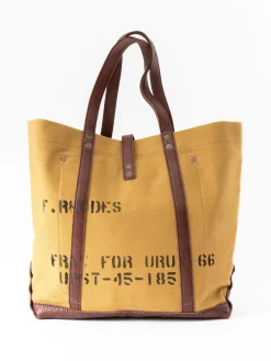 LOT 5220 LEATHER / CANVAS TOTE BAG D.BEIGE PRINTED | Warehouse & Co Store