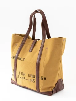 LOT 5220 LEATHER / CANVAS TOTE BAG D.BEIGE PRINTED | Warehouse & Co Store