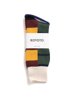 MULTI RUGGER PATTERN CREW SOCKS BUR/YEL/BLK | RoToTo New