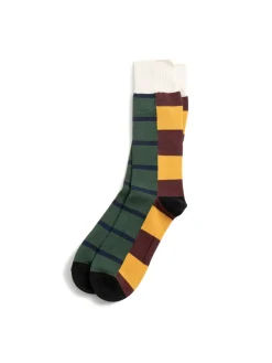 MULTI RUGGER PATTERN CREW SOCKS BUR/YEL/BLK | RoToTo New