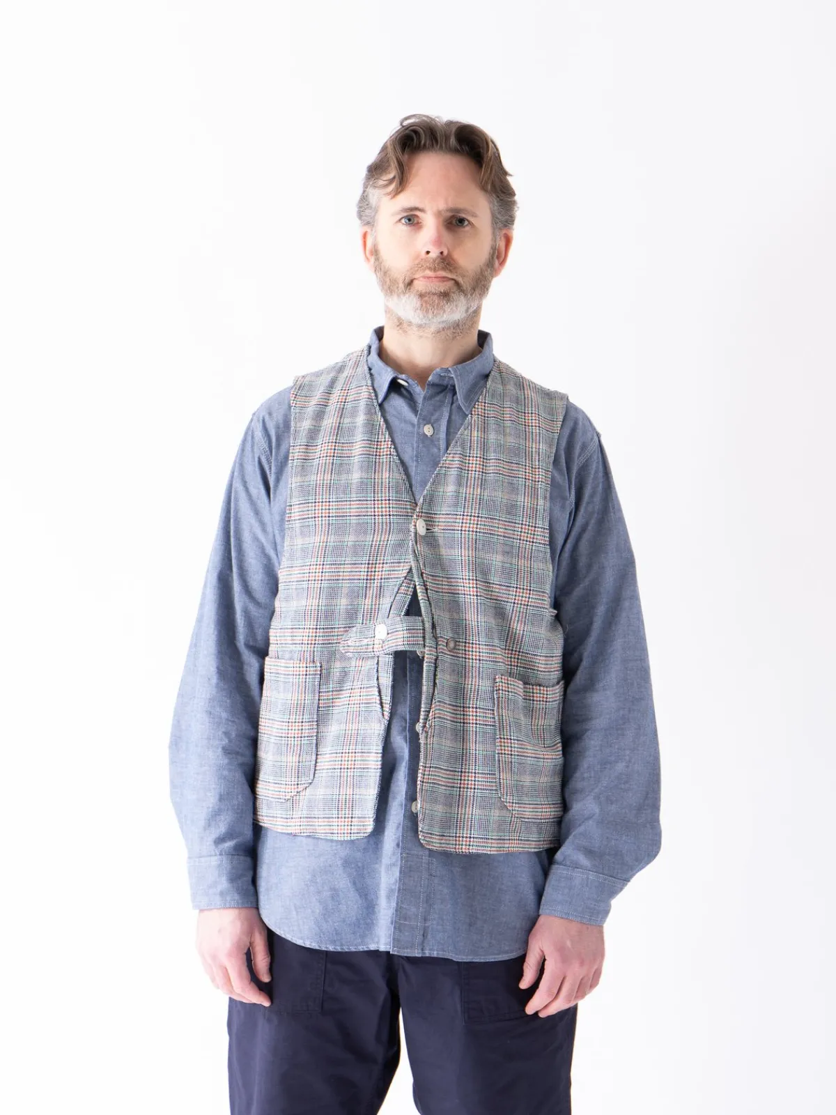 Navy/Green/Orange CP Glen Plaid Upland Vest | Engineered Garments Hot
