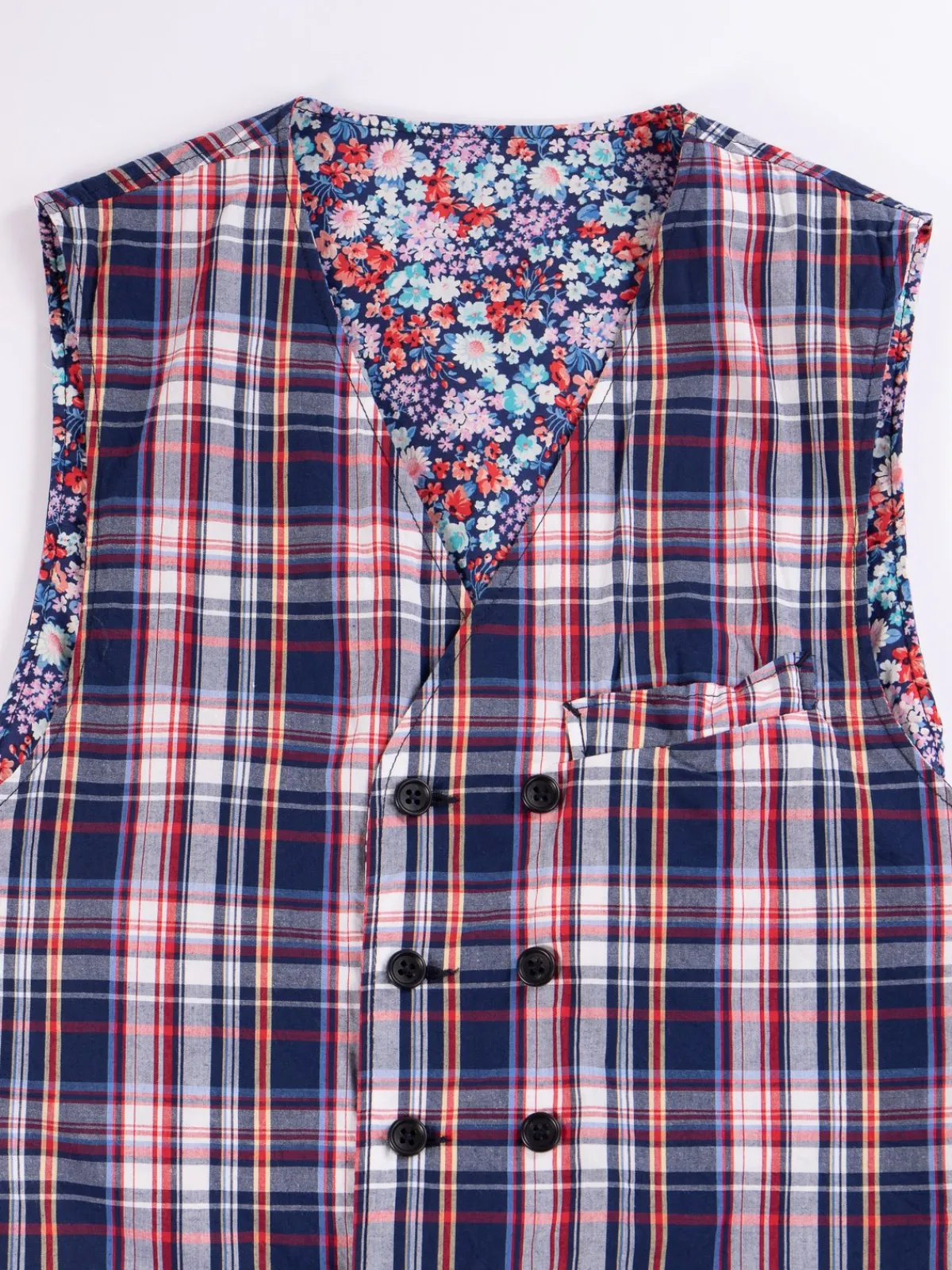 Navy/White/Red Plaid Poplin Reversible Vest | Engineered Garments Cheap