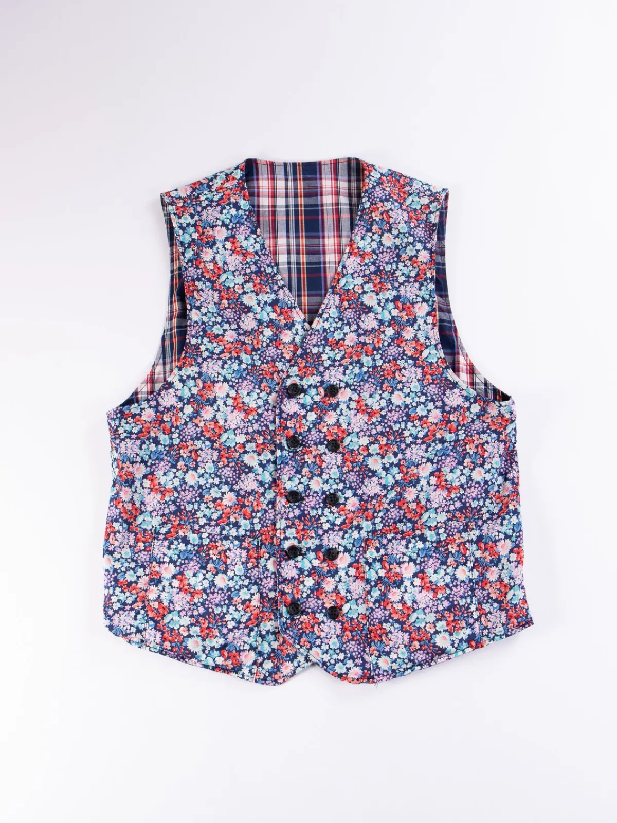 Navy/White/Red Plaid Poplin Reversible Vest | Engineered Garments Cheap
