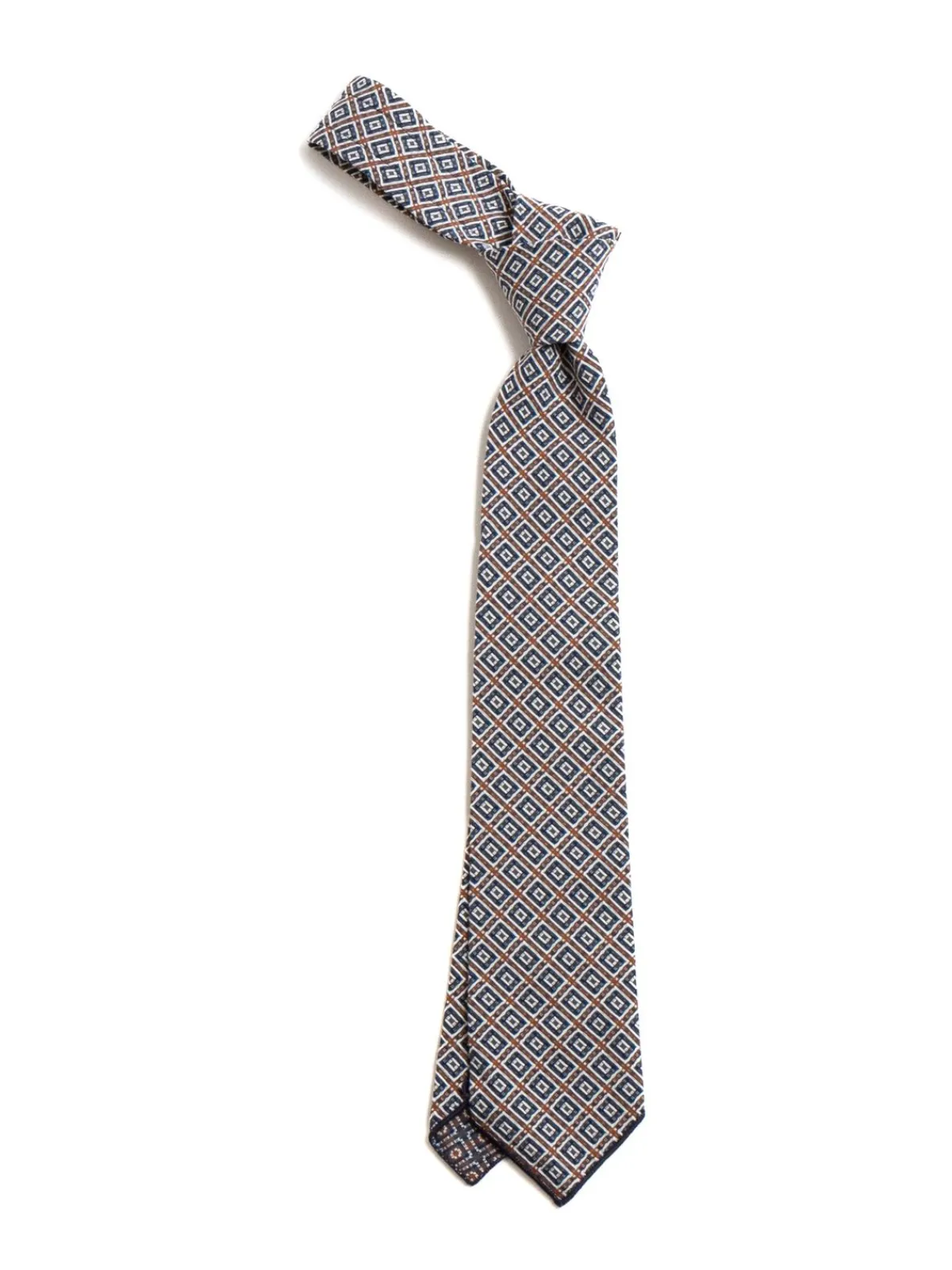 NECK TIE NAVY BROWN COTTON SQUARE JACQUARD | Engineered Garments Fashion