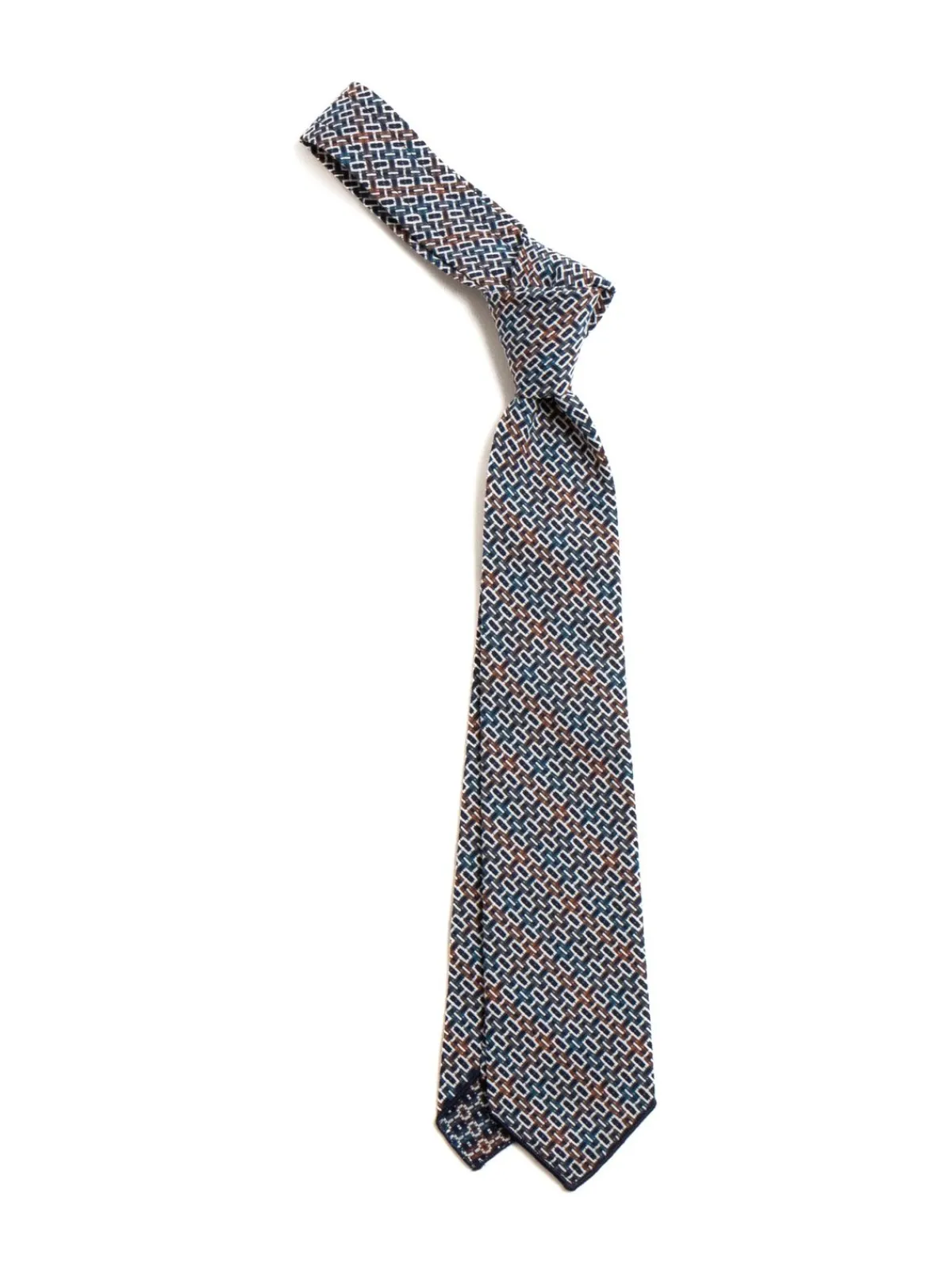 NECK TIE NAVY BROWN COTTON GEO JACQUARD | Engineered Garments New