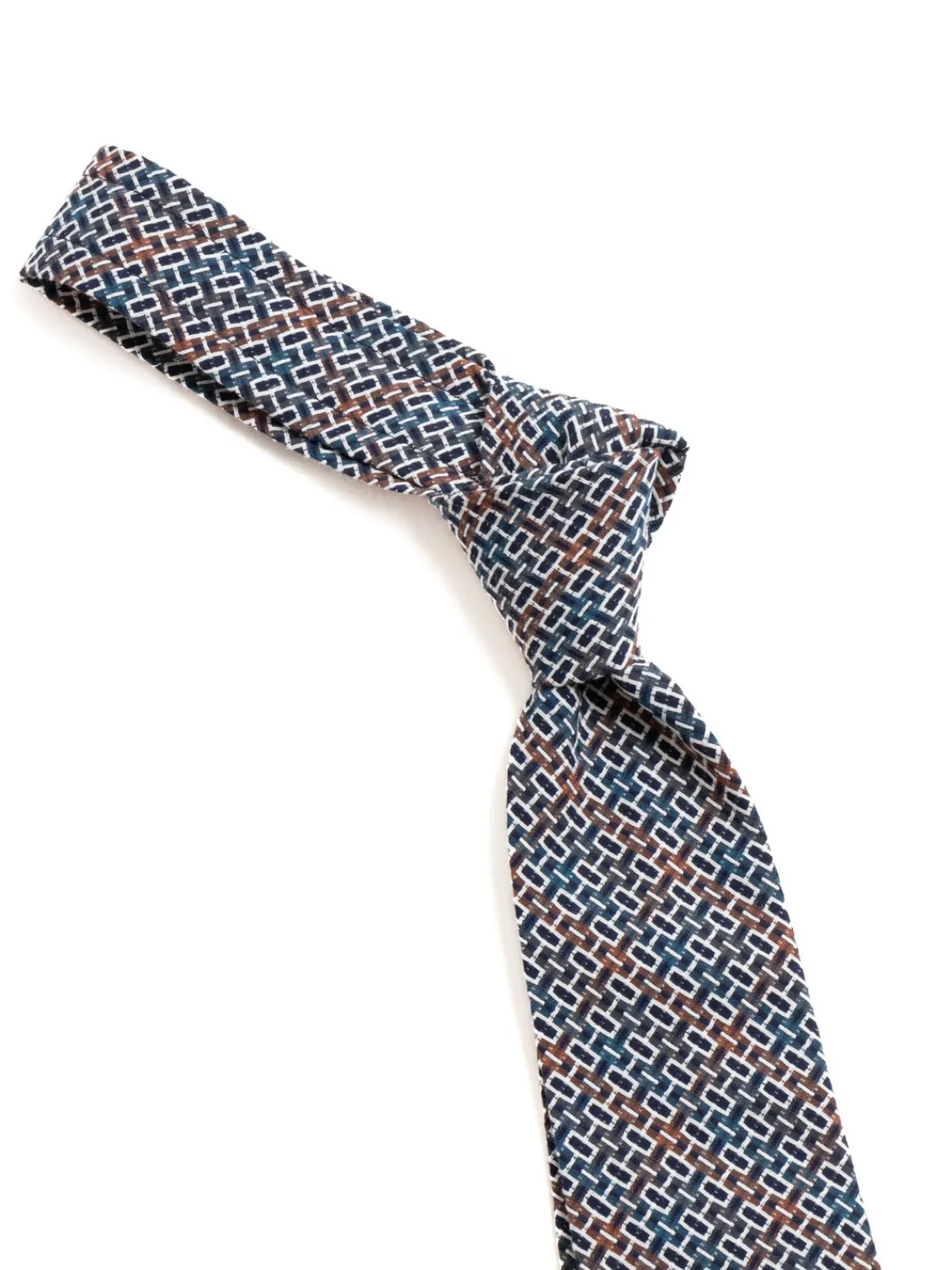 NECK TIE NAVY BROWN COTTON GEO JACQUARD | Engineered Garments New