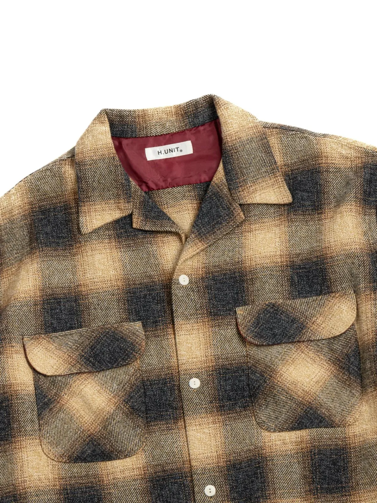 OMBRE CHECK OPEN COLLAR L/S SHIRT MUSTARD | H.UNIT Outlet