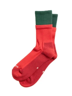 ORGANIC COTTON DOUBLE LAYER CREW SOCK GREEN/RED | RoToTo Cheap