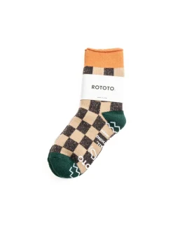 PILE ROOM SOCK CHECKERBOARD L.ORANGE/D.GREEN | RoToTo Fashion