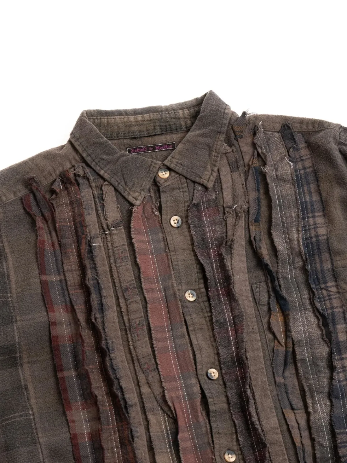 REBUILD BY FLANNEL SHIRT RIBBON WIDE OVER DYE BROWN (B) | Needles Best Sale