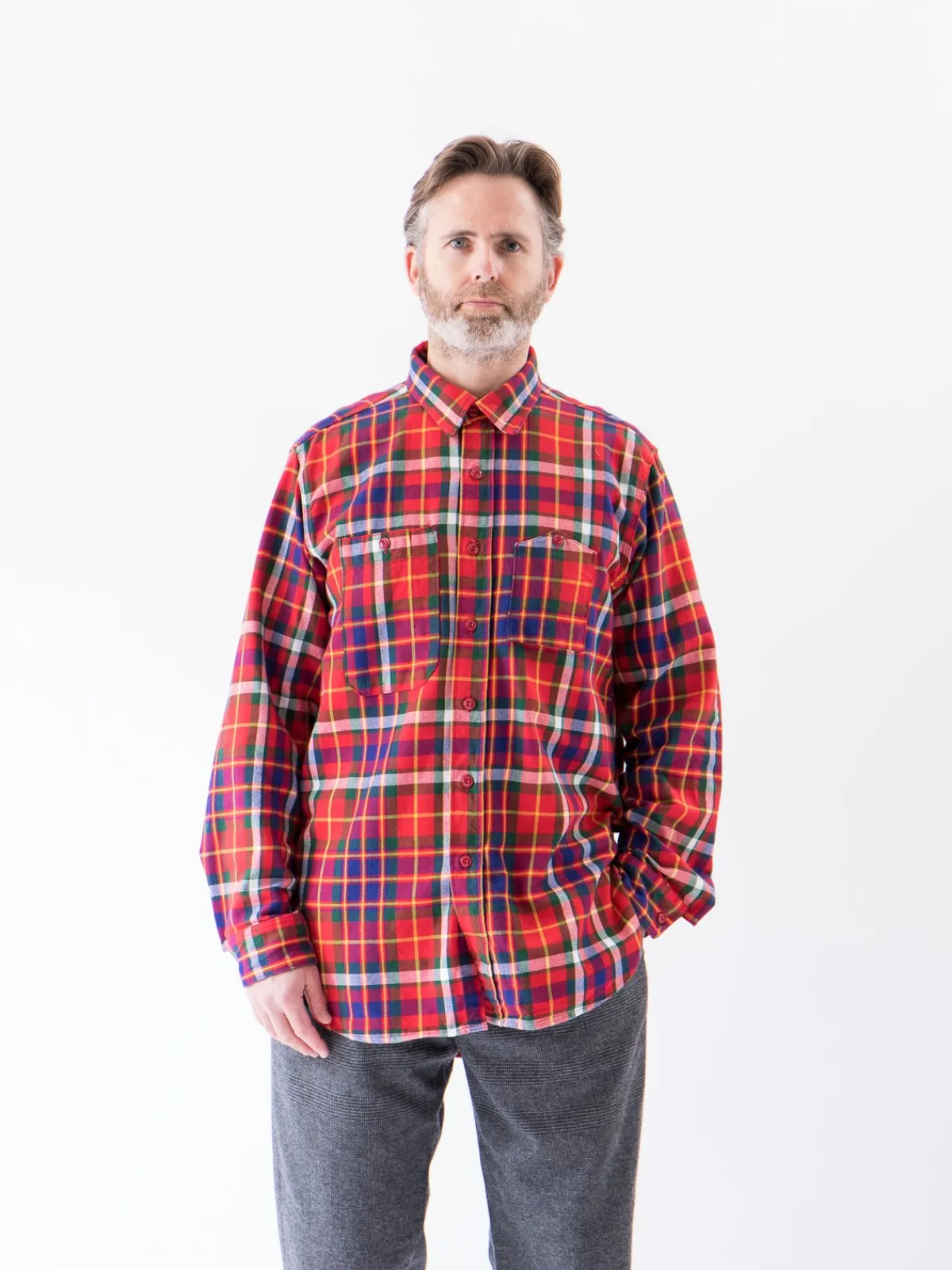 Red/Green/Yellow Cotton Twill Plaid Work Shirt | Engineered Garments Online