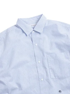 REGULAR COLLAR STRIPE WIND SHIRT SAX | Nanamica Best Sale