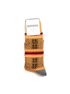 WOOLEN JACQUARD CREW SOCKS “SKI PATTERN” MUSTARD | RoToTo Outlet
