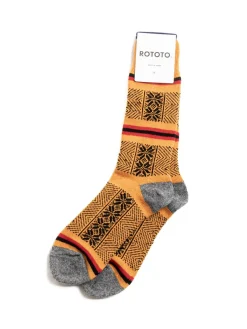 WOOLEN JACQUARD CREW SOCKS &ldquo;SKI PATTERN&rdquo; MUSTARD | RoToTo Outlet