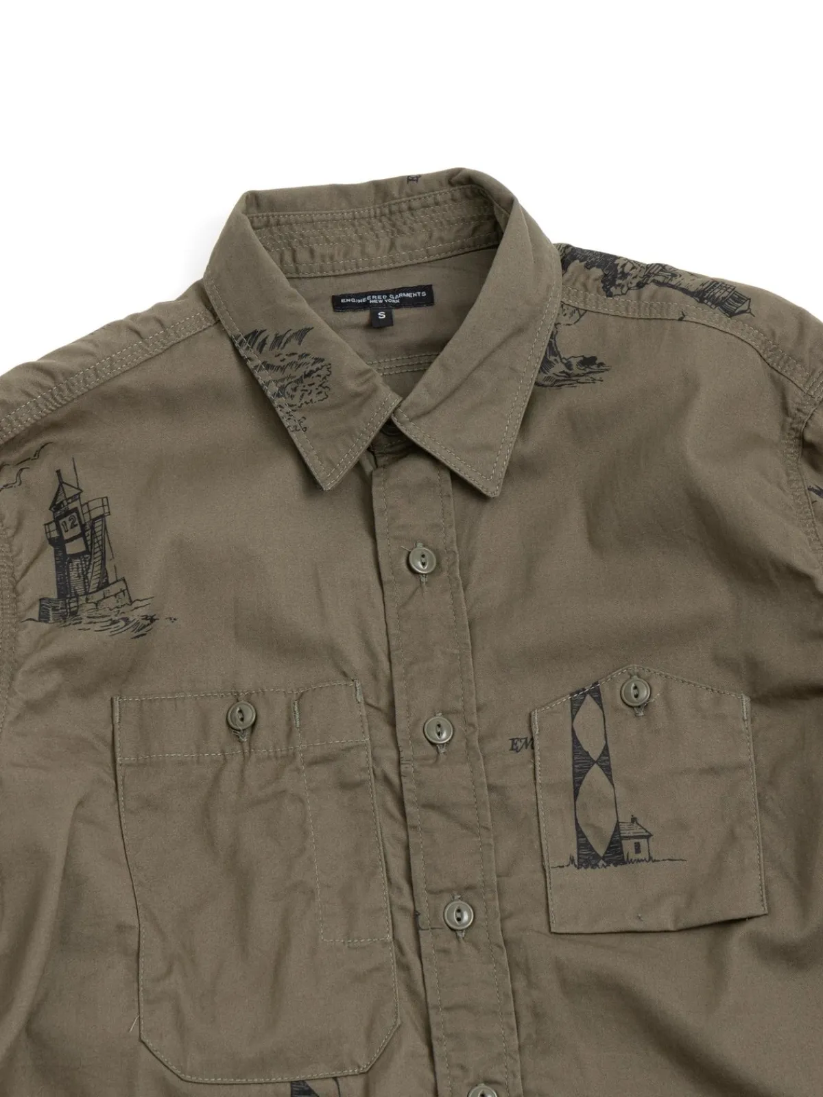 WORK SHIRT OLIVE LH PRINTED SANDED TWILL | Engineered Garments Shop