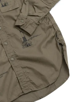 WORK SHIRT OLIVE LH PRINTED SANDED TWILL | Engineered Garments Shop